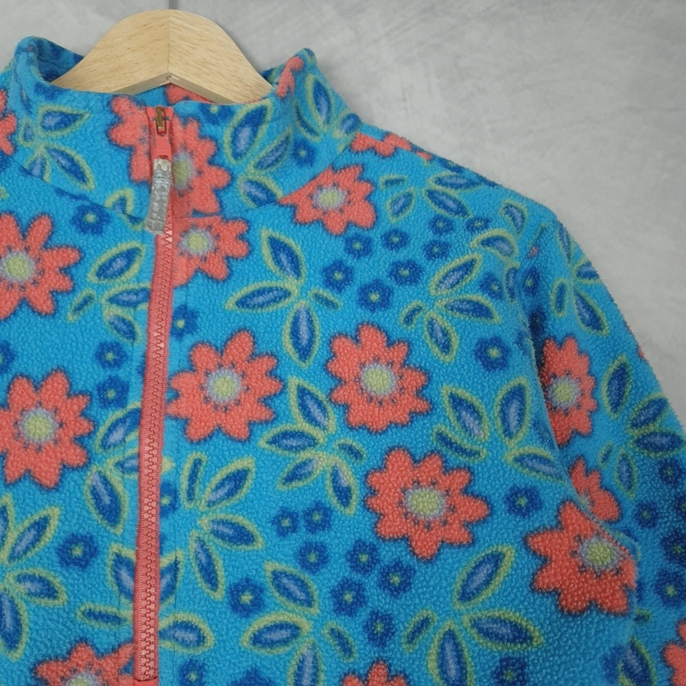 Vintage LL Bean Fleece Jacket Girls Small Blue Floral 1/4 Zip Pullover 90s Y2K - Picture 4 of 16